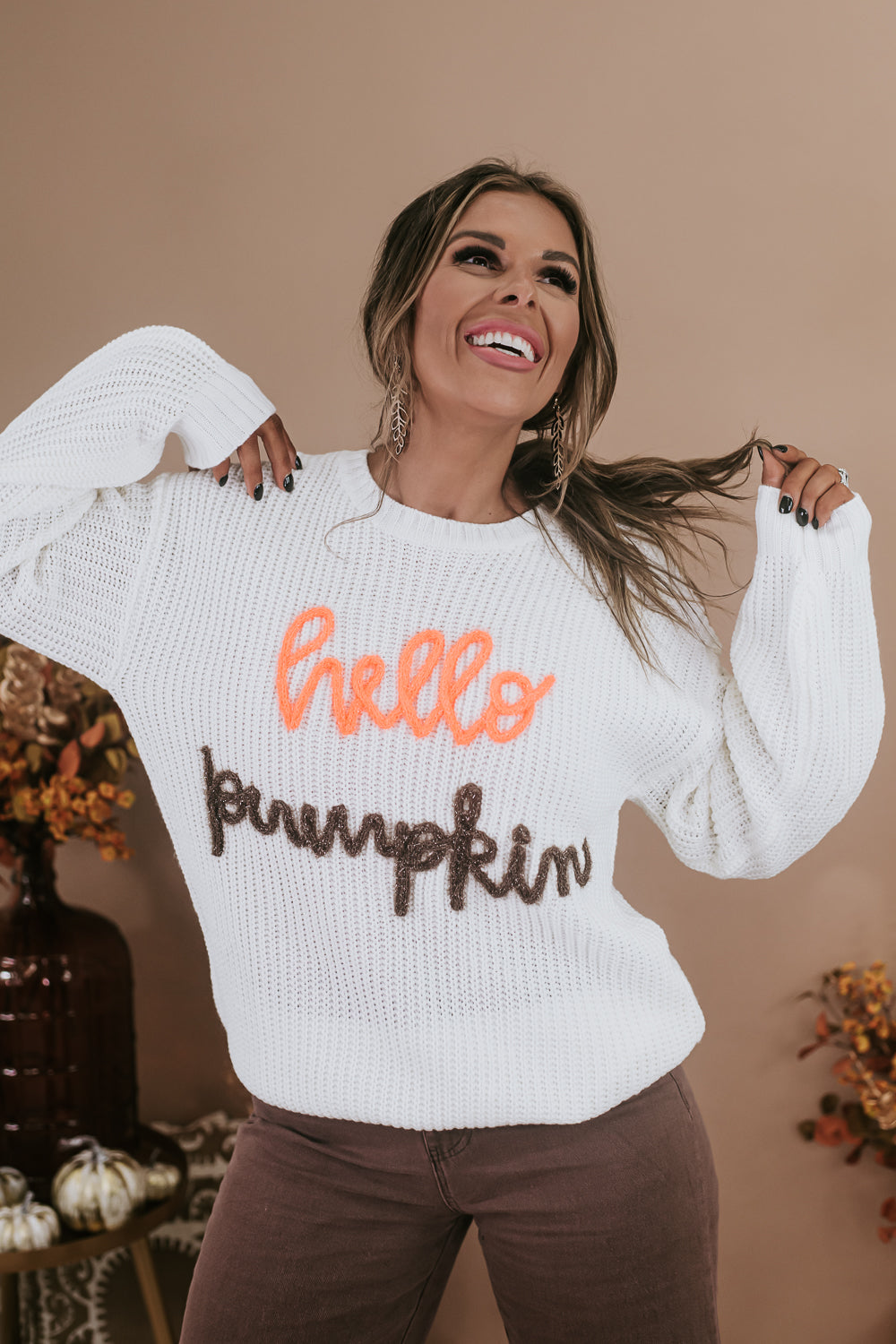 Hello Pumpkin Embroidered Sweater, Ivory – Everyday Chic Boutique