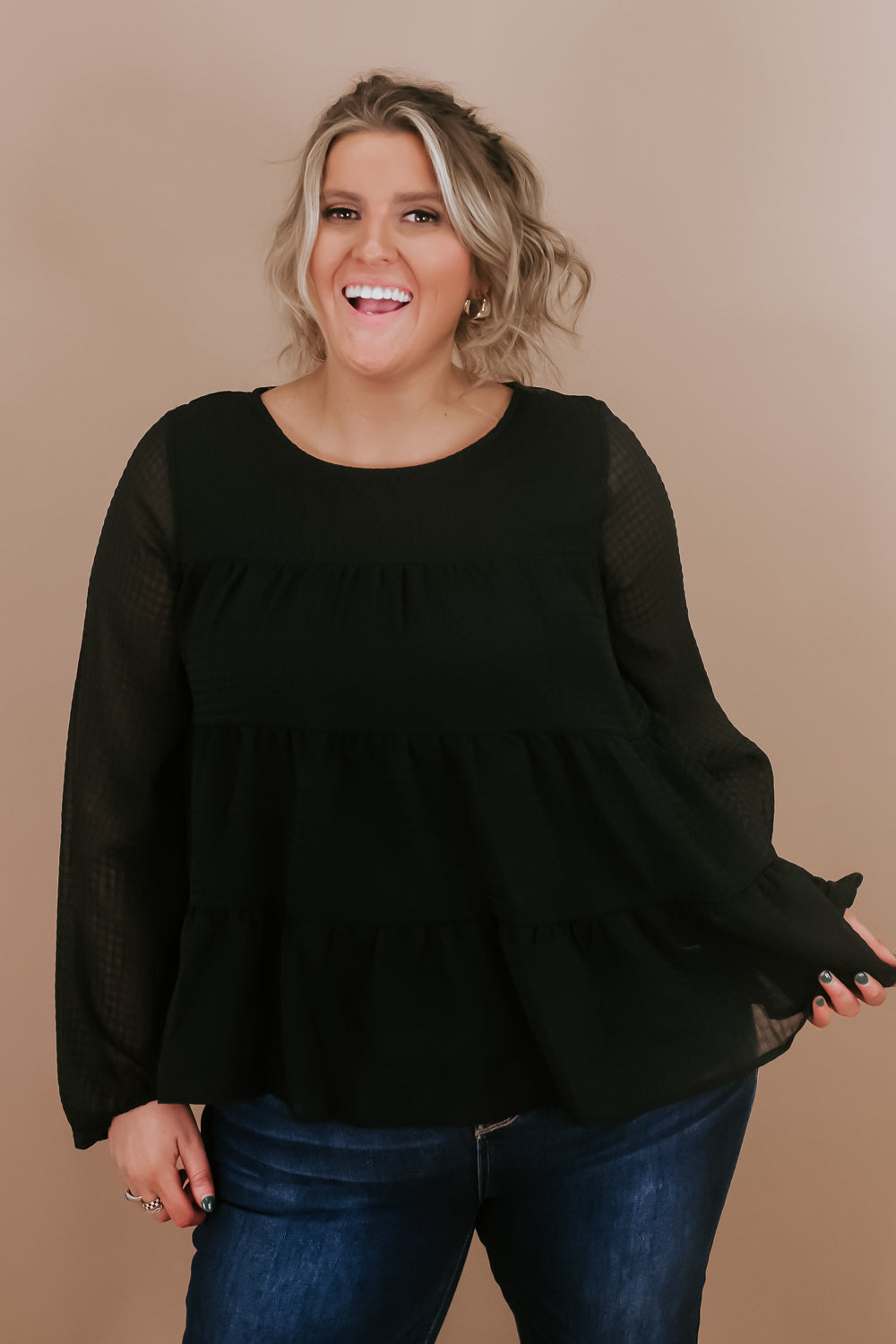 Plus size hi store low peplum top