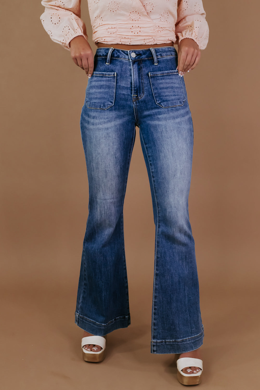 Higher High-Waisted Button-Fly OG Straight Patchwork Non-Stretch Jeans for  Women