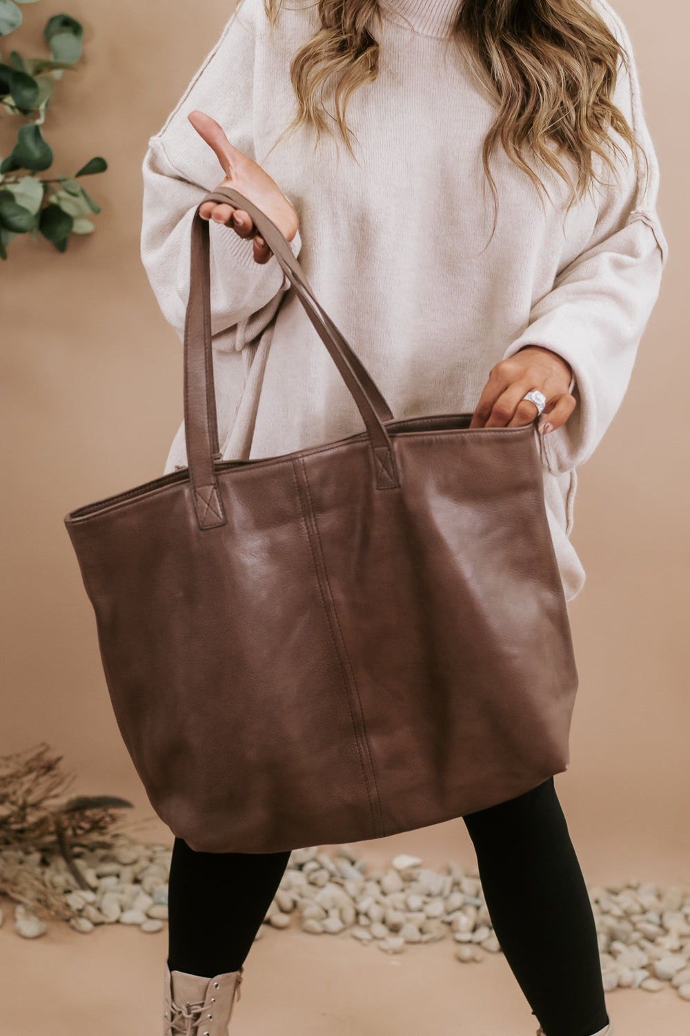 Phoenix Large Leather Shopper Bag Brown Everyday Chic Boutique