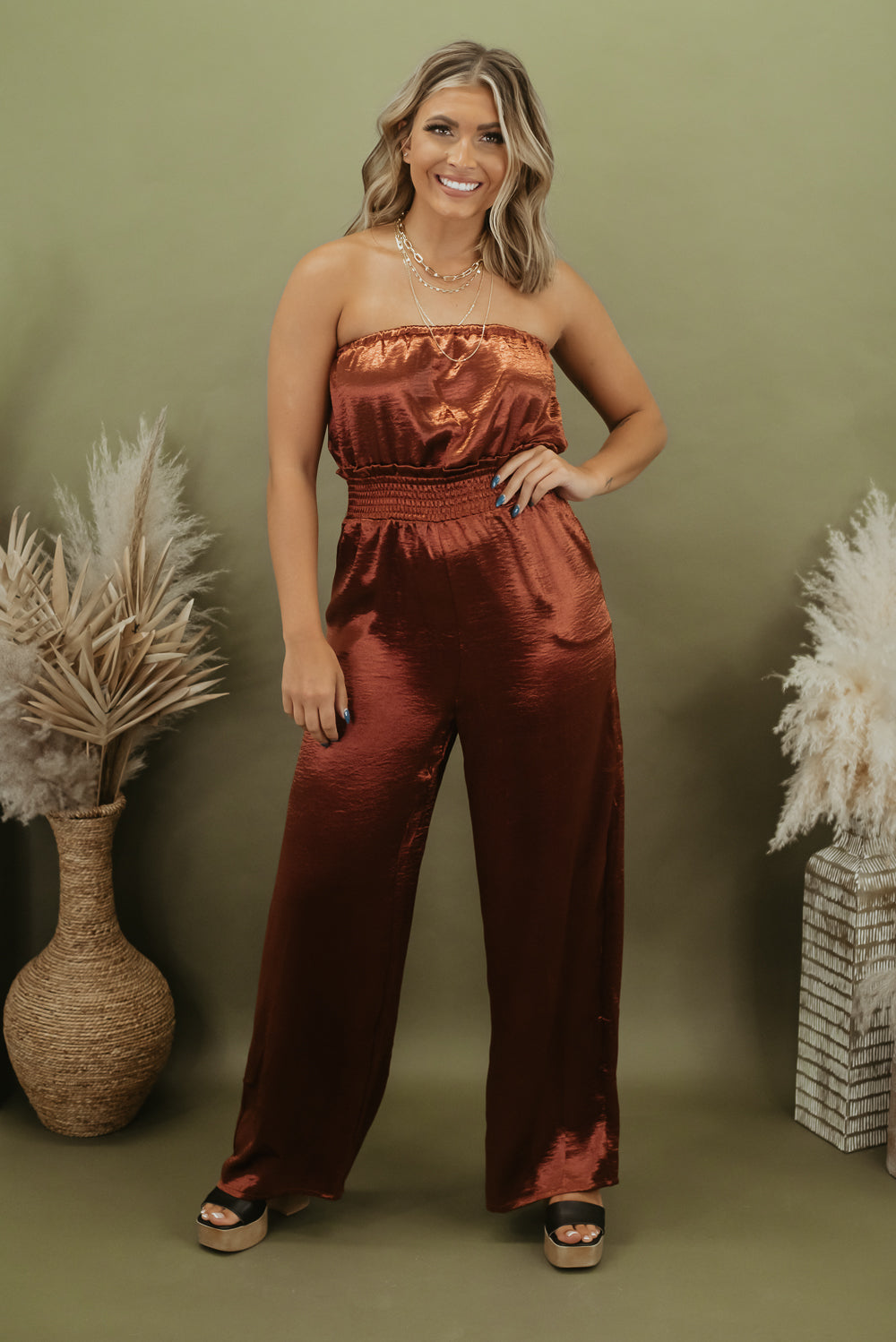 Here To Impress Satin Jumpsuit, Copper – Everyday Chic Boutique