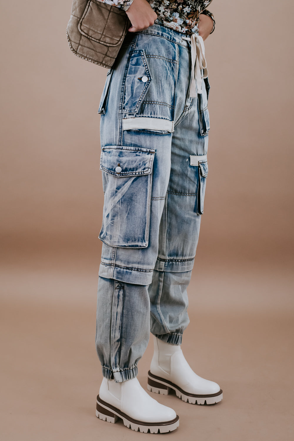 Buy Distressed Denim Joggers with Drawstring Closure and Pockets