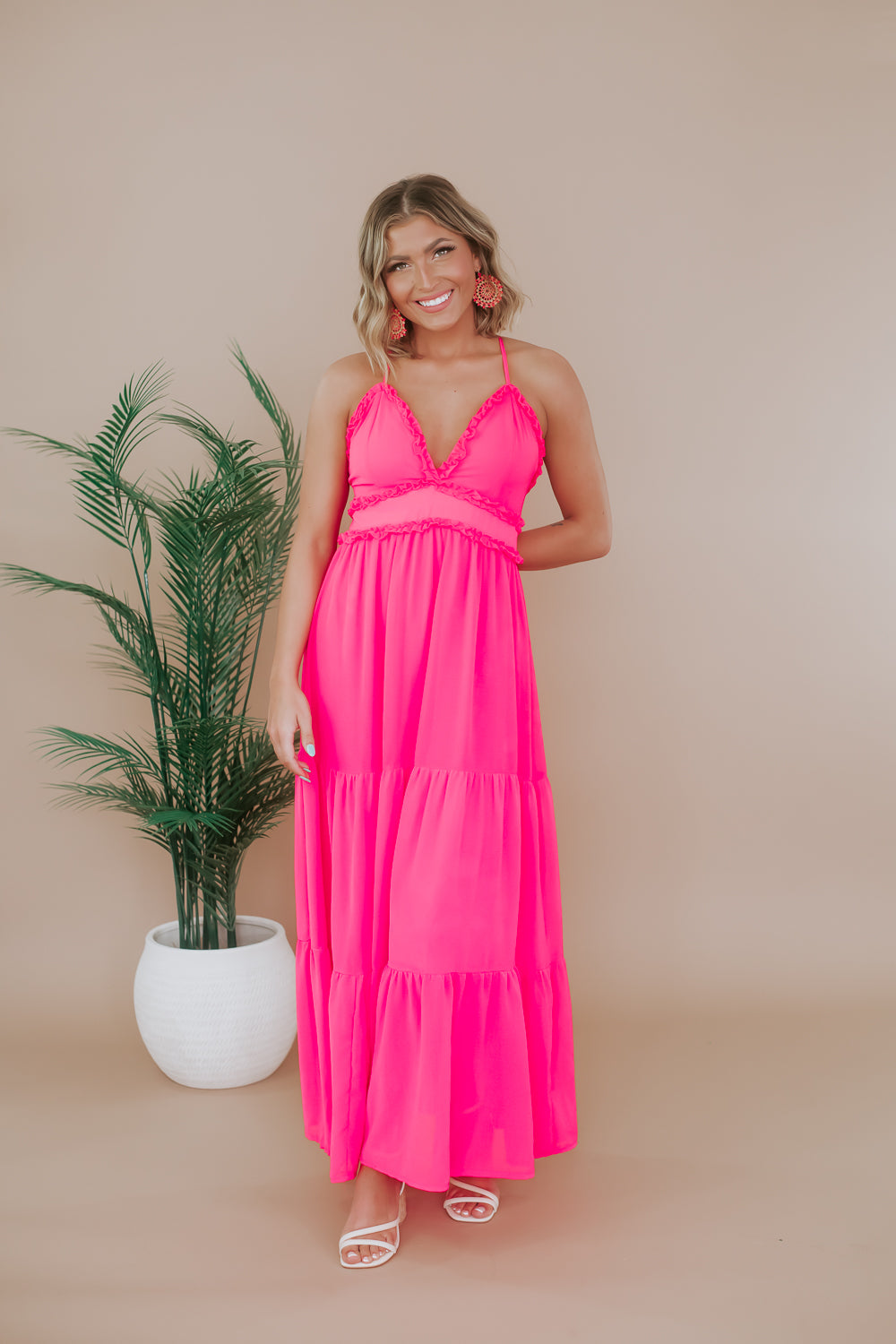 Stand Out Ruffle Maxi Dress, Hot Pink – Everyday Chic Boutique