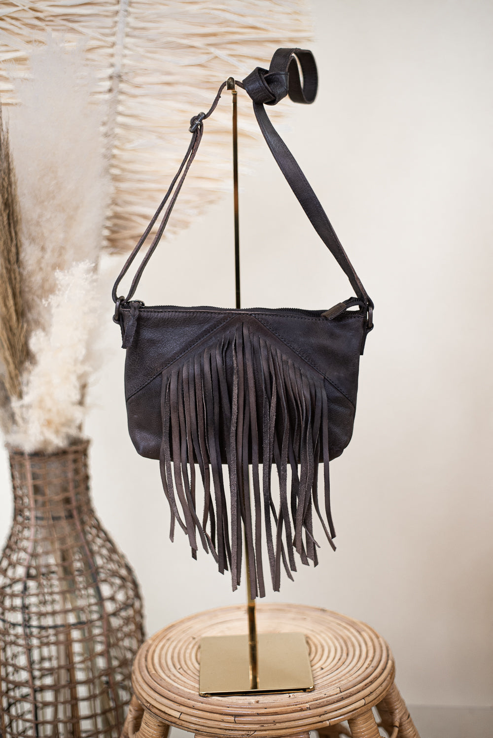 Boho Black Leather Fringe Crossbody Purse -   Leather fringe bag,  Fringe crossbody bag, Black leather fringe bag