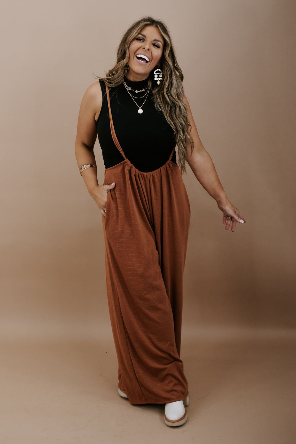 FULL LENGTH SUIT STYLE JUMPSUIT - taupe brown