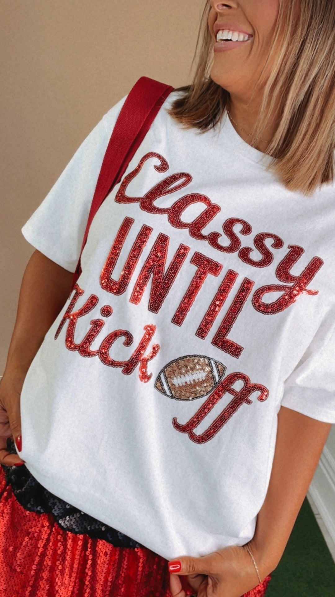 Classy Until Kick Off Sequin Top