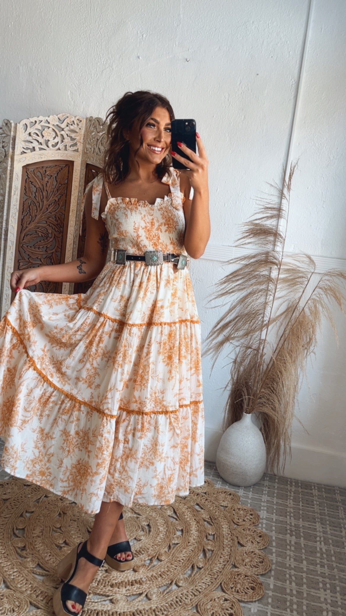 Lace trim midi fashion dress