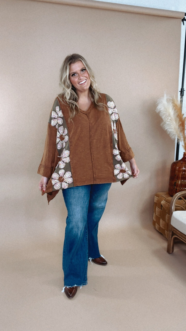 Bloom Into You Floral Boho Top, Camel