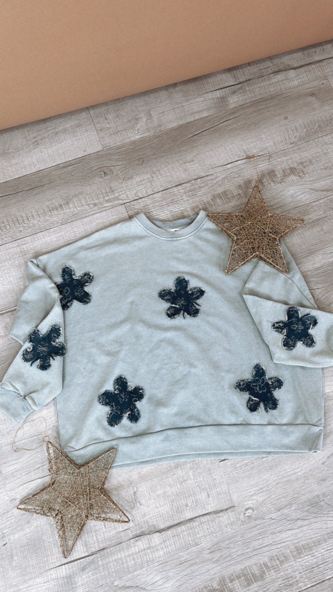 She's A Star Patchwork Crewneck Sweatshirt, Light Blue