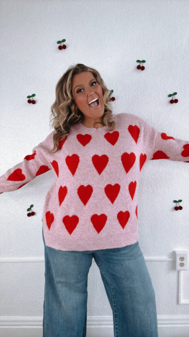 Be Mine Heart Print Sweater, Pink