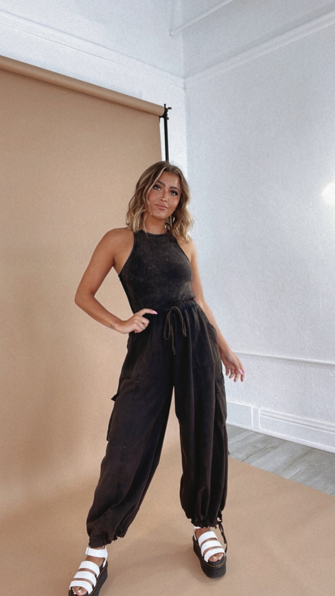 Corrie Cargo Pant Jumpsuit, Black