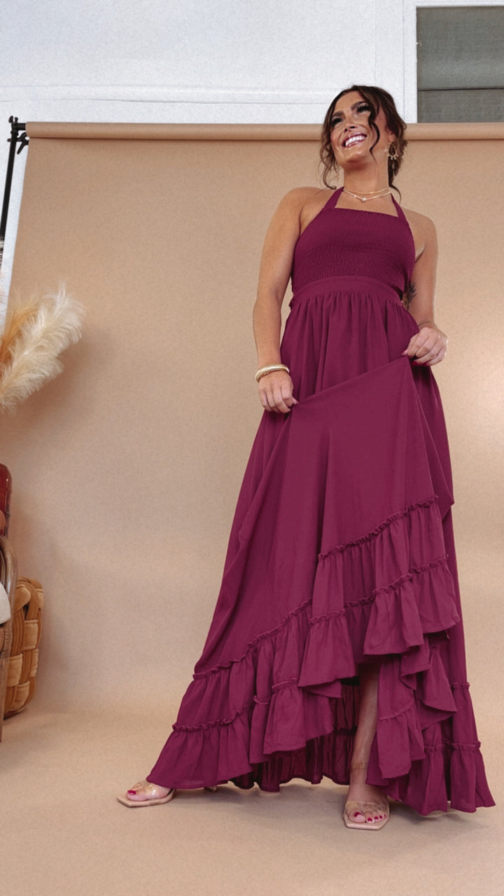 Between the Lines Maxi Dress, Burgundy