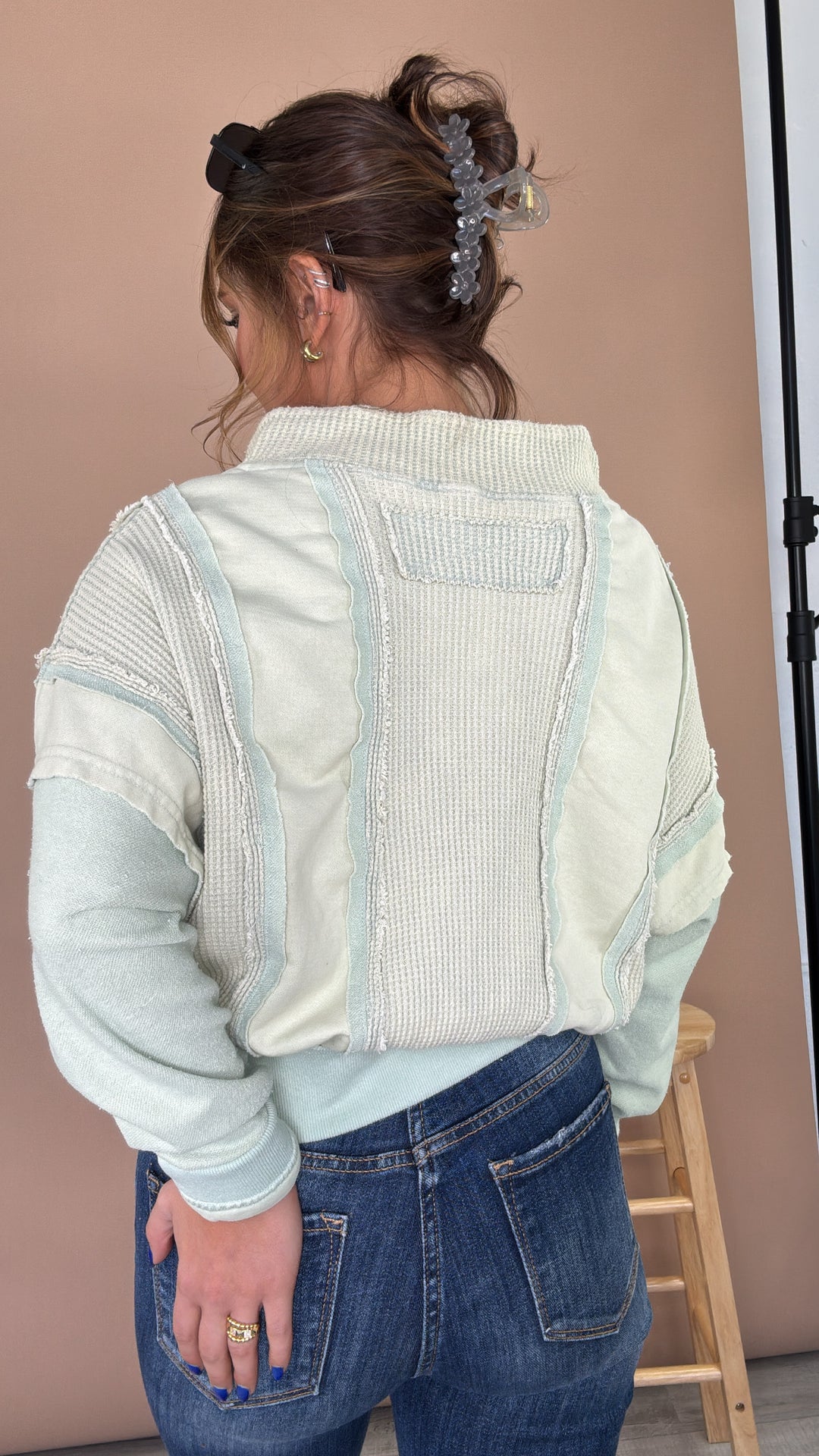 Oli &Hali: Waffle Zip Up Sweater, Mint