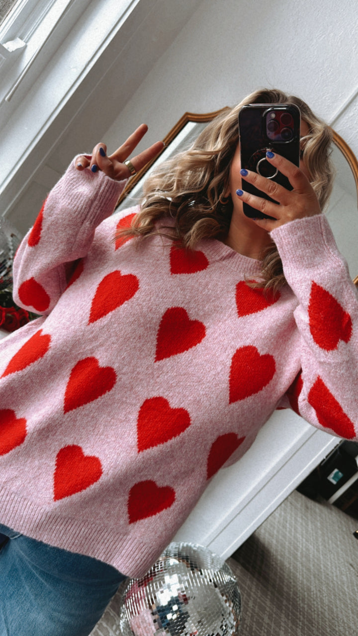 Be Mine Heart Print Sweater, Pink