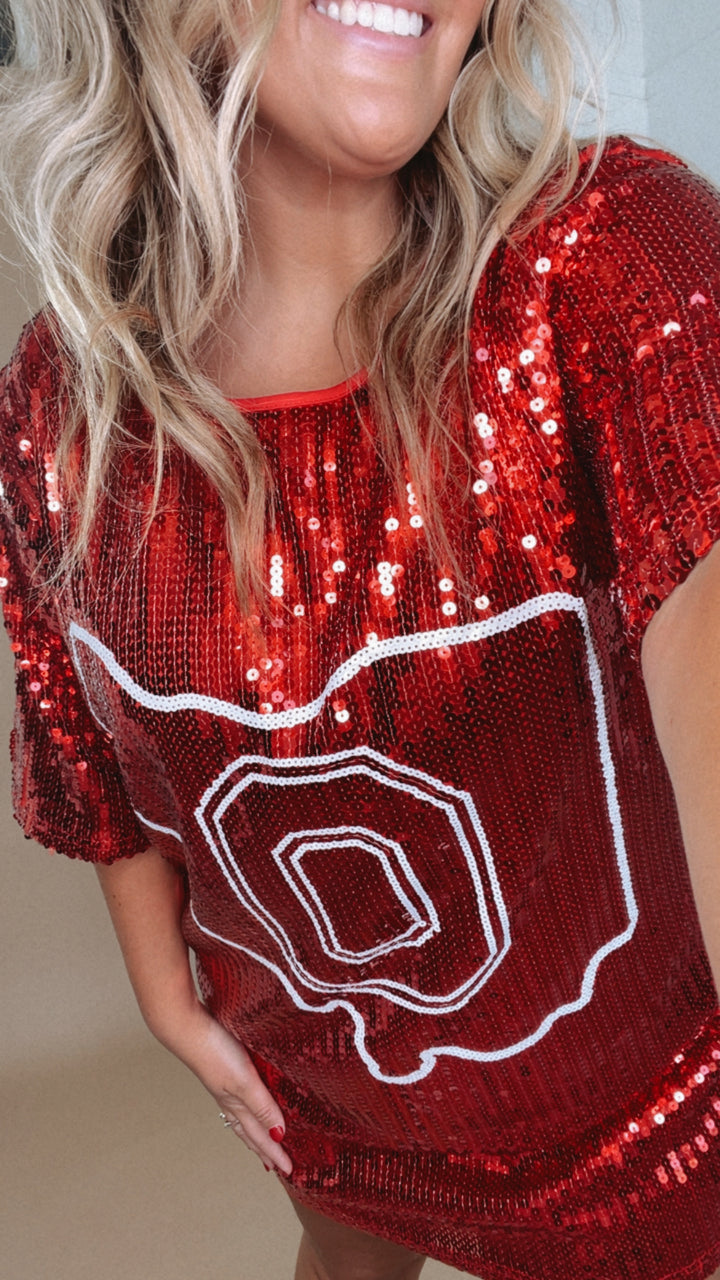 OH Spirit Sequin Dress, Red