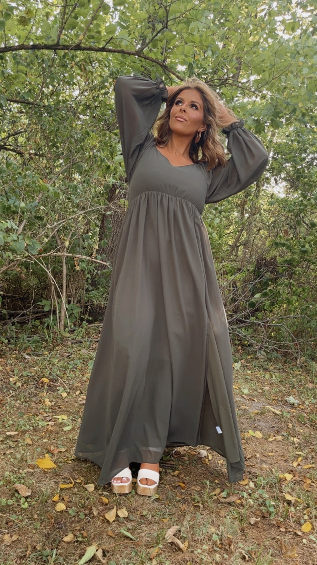 ECB Exclusive: Timeless Romantic Chiffon Maxi Dress, Olive