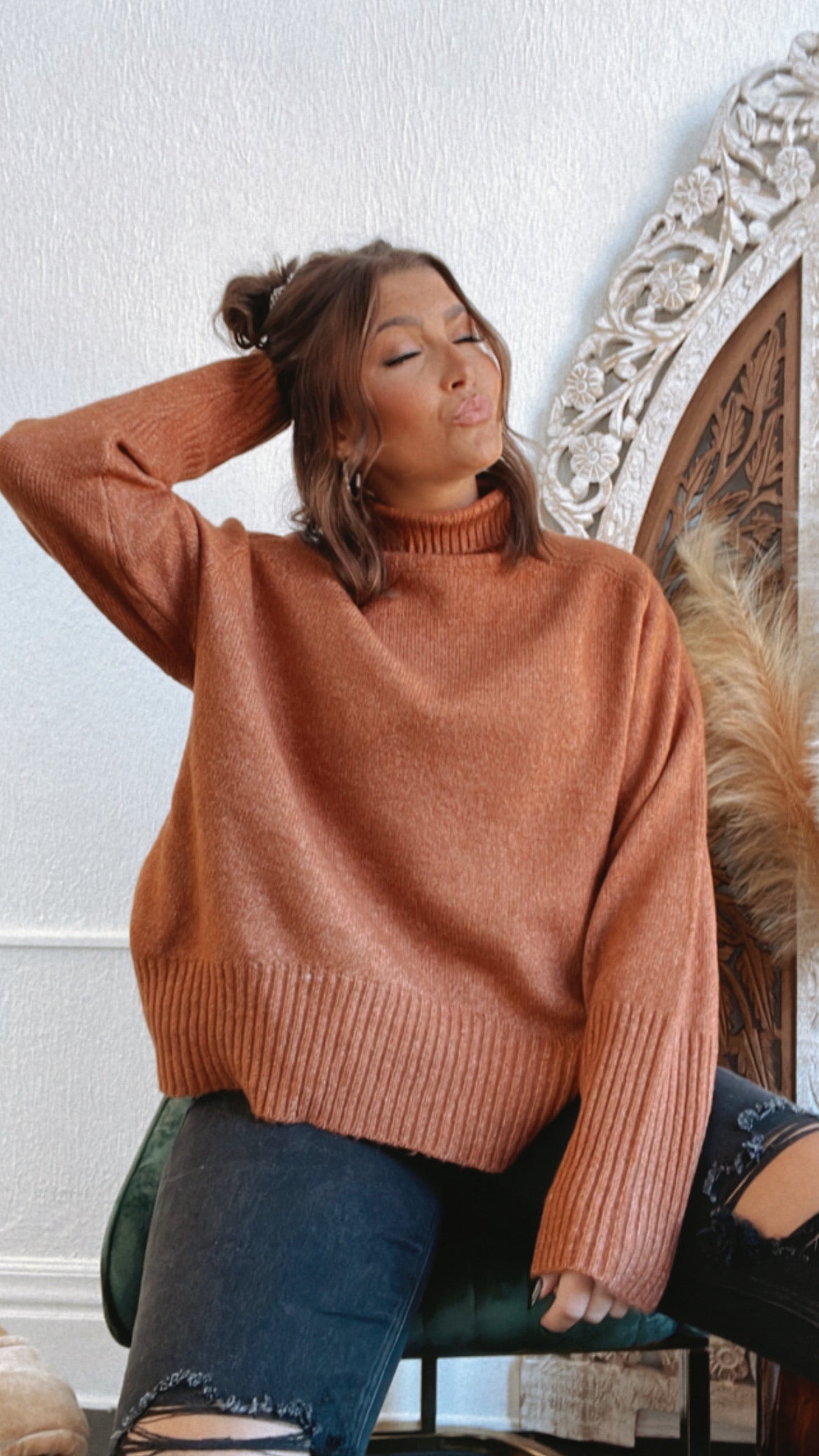 Let It Be Knit Sweater Dark Rust