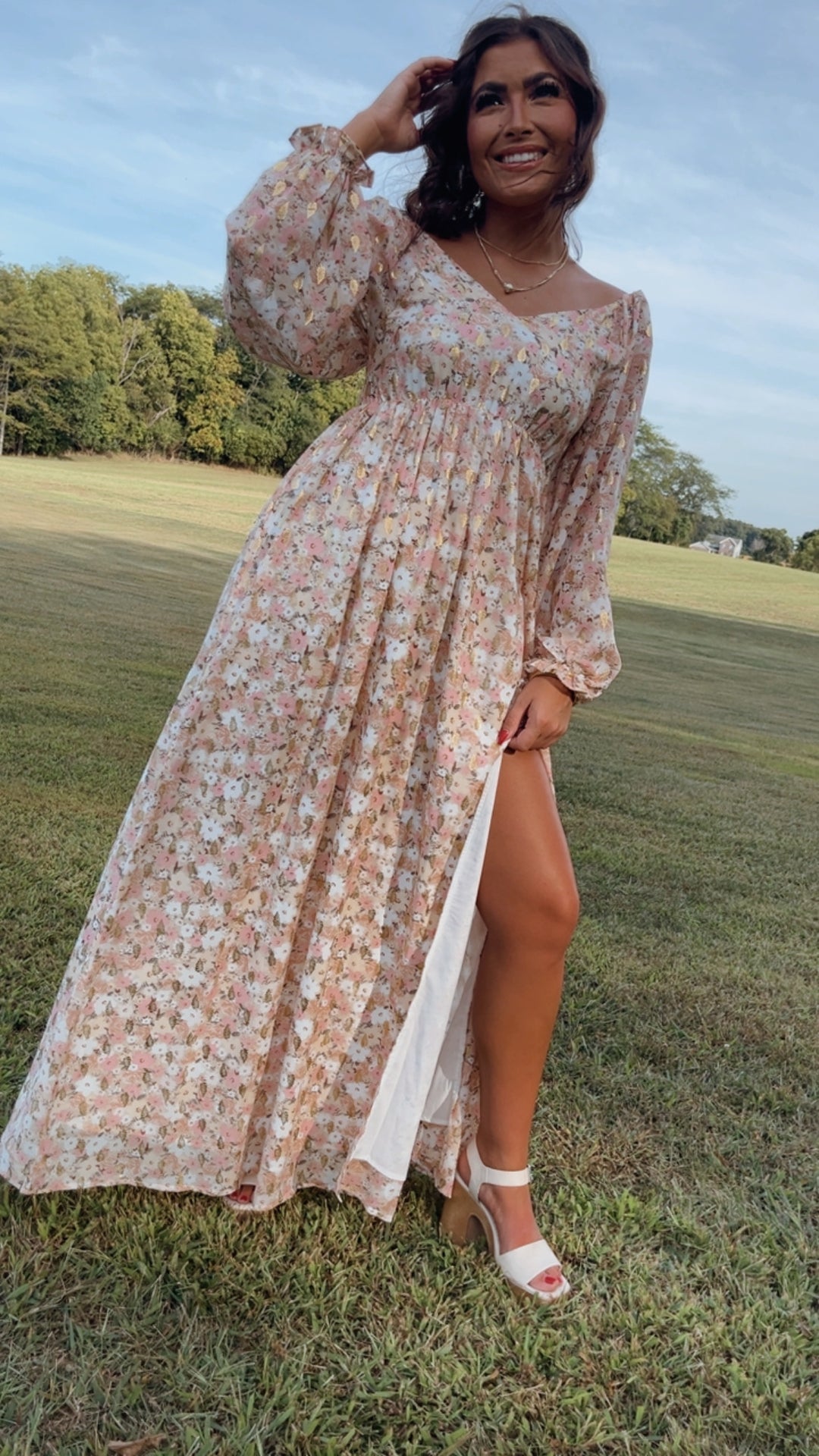 ECB Exclusive: Timeless Romantic Chiffon Maxi Dress, Pink Floral