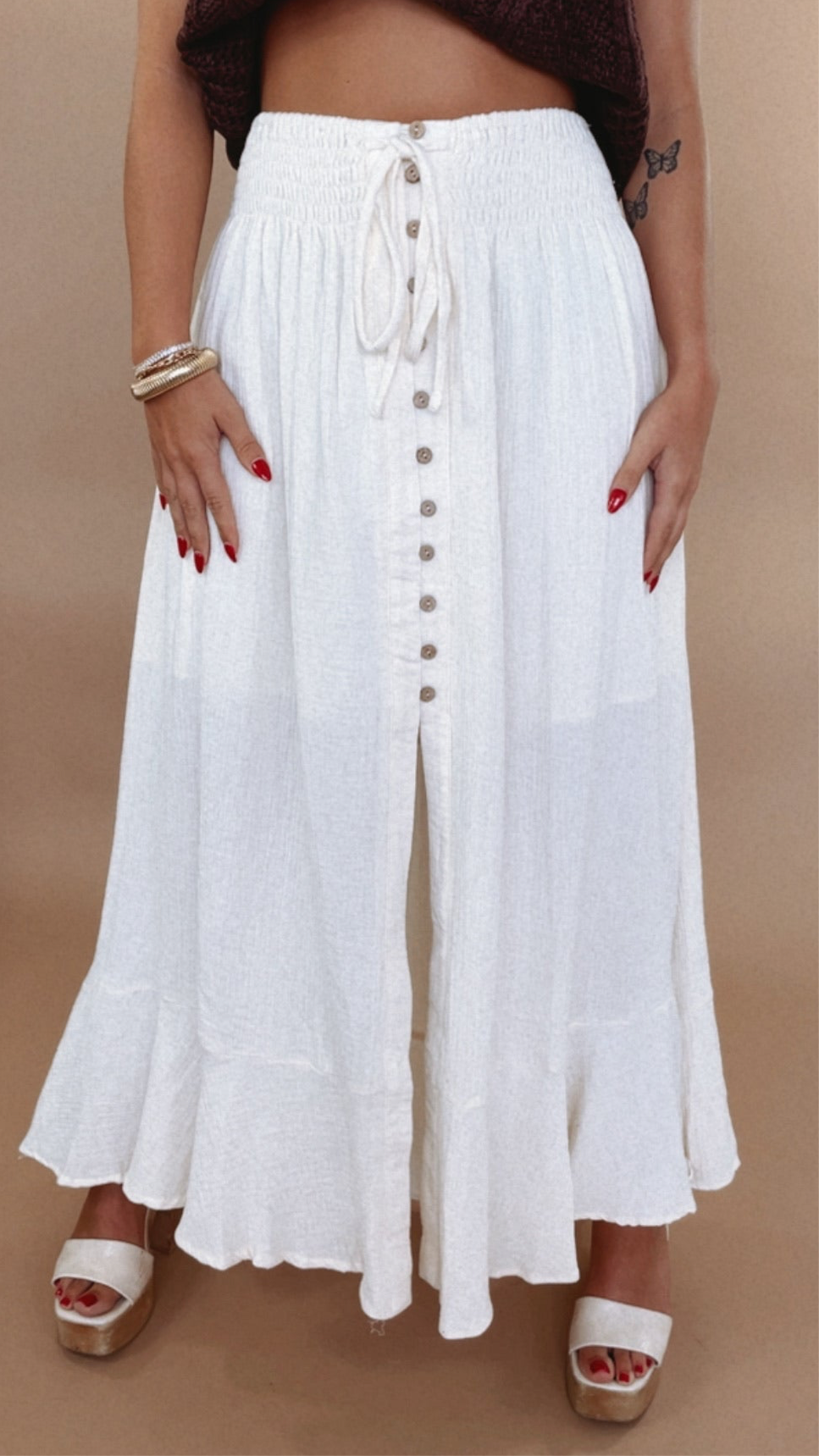 Whispering Willow Button Maxi Skirt, Cream