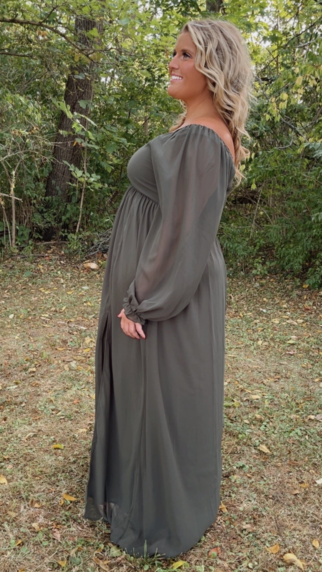 ECB Exclusive: Timeless Romantic Chiffon Maxi Dress, Olive