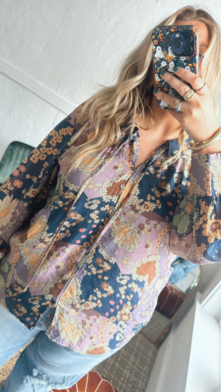 New Groove Floral Printed Top, Purple