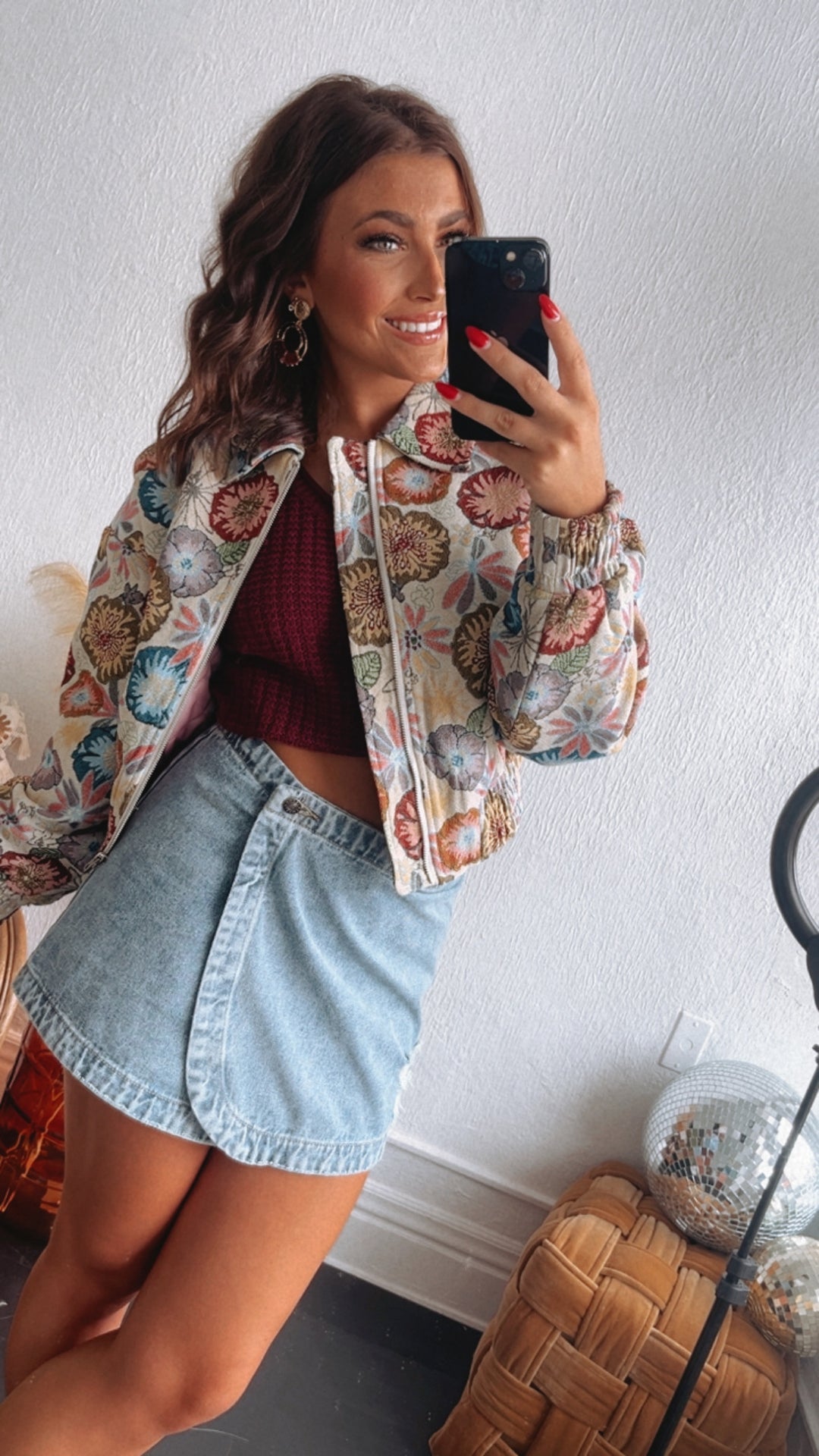 Full Of Color Floral Print Tapestry Cropped Jacket