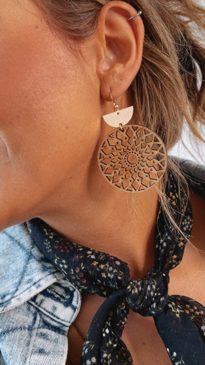 Cecelia Mandala Tiered Earring, Wood