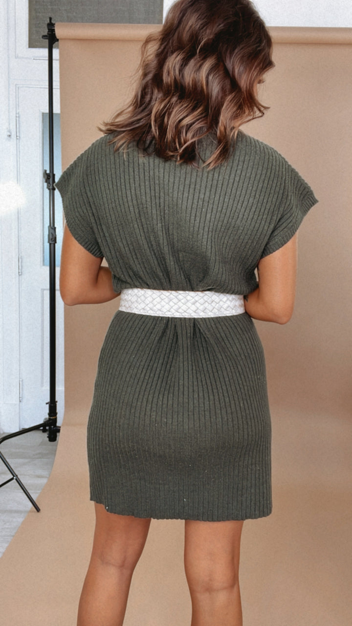 Dress It Up Mock Neck Sweater Dress, Olive