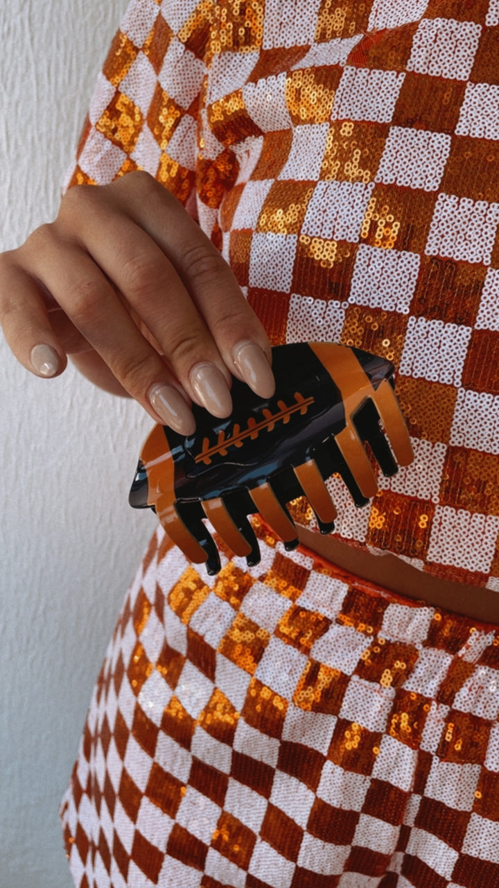 Orange and Black Football Hair Clip