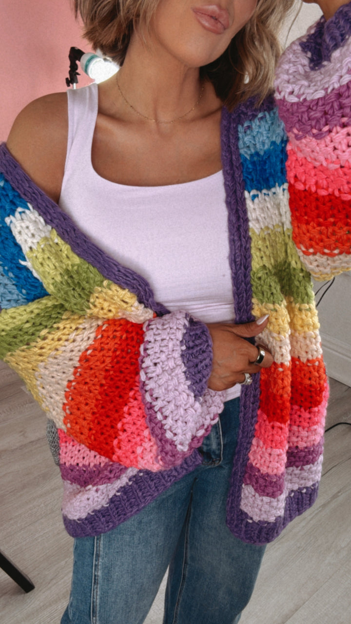 Hand Crochet Oversized Cardigan, Rainbow