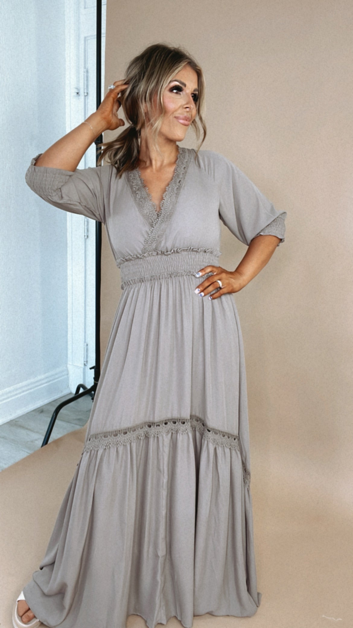 Leading role taupe maxi dress sale