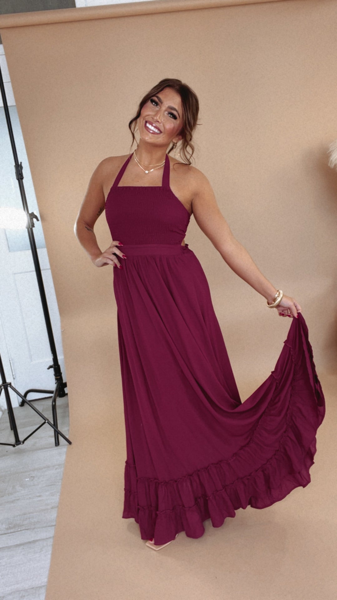 Between the Lines Maxi Dress, Burgundy