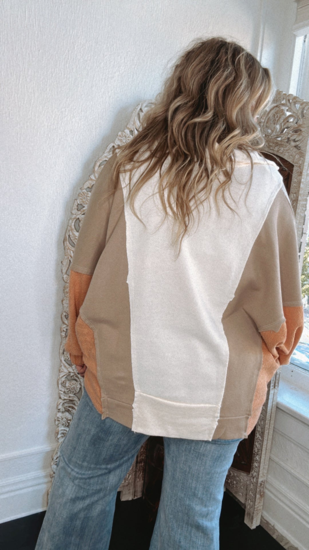 Oversized Contrasted Top, Cream/Taupe