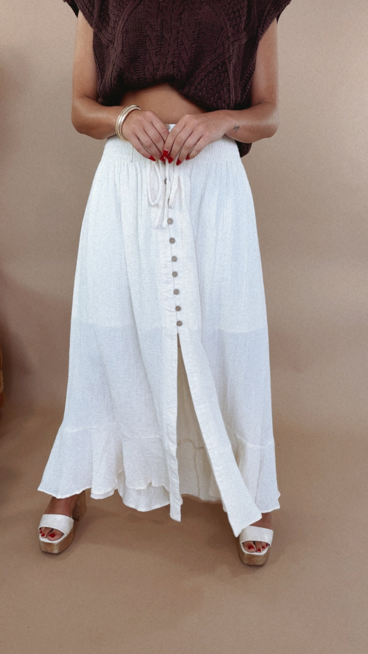 Whispering Willow Button Maxi Skirt, Cream