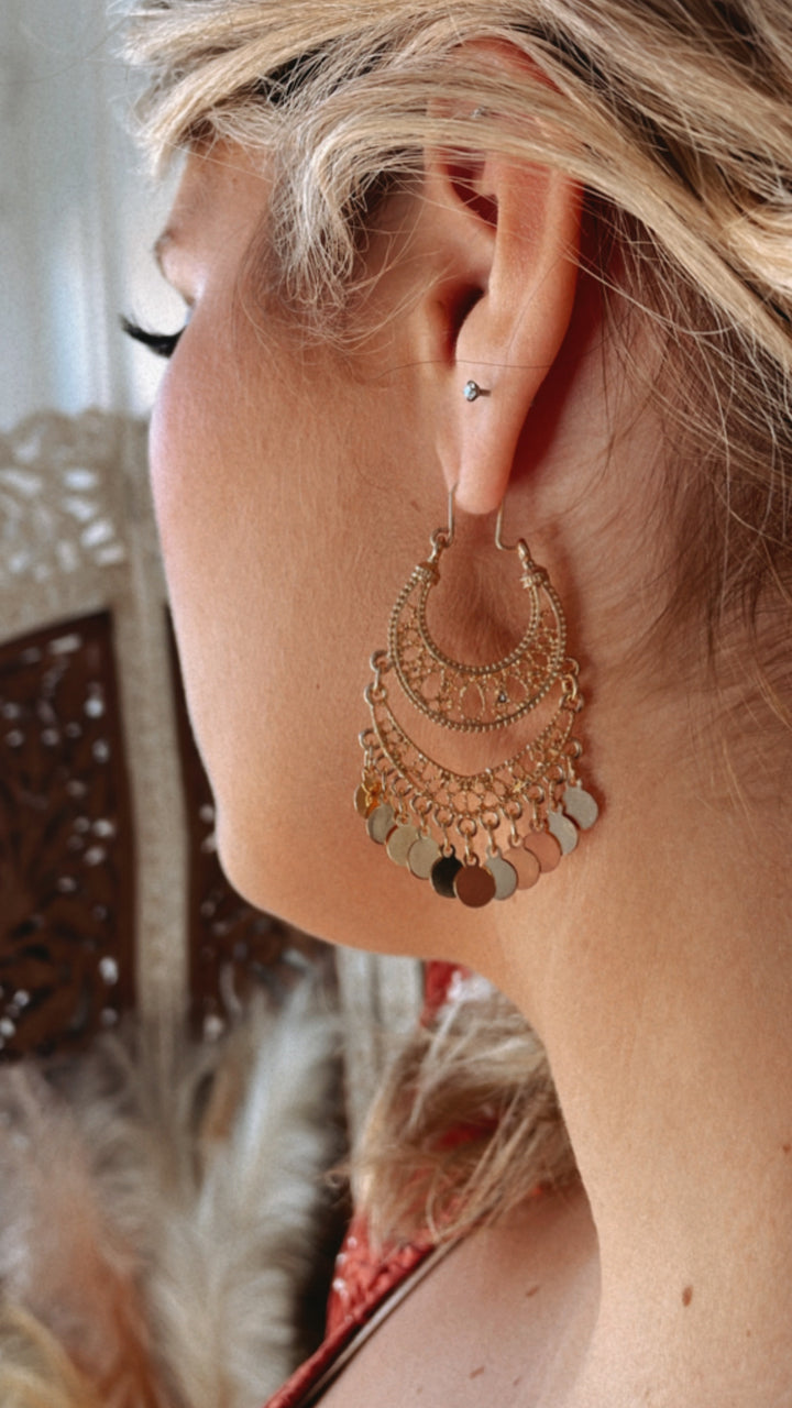 Boho Elegance Gold Coin Earrings