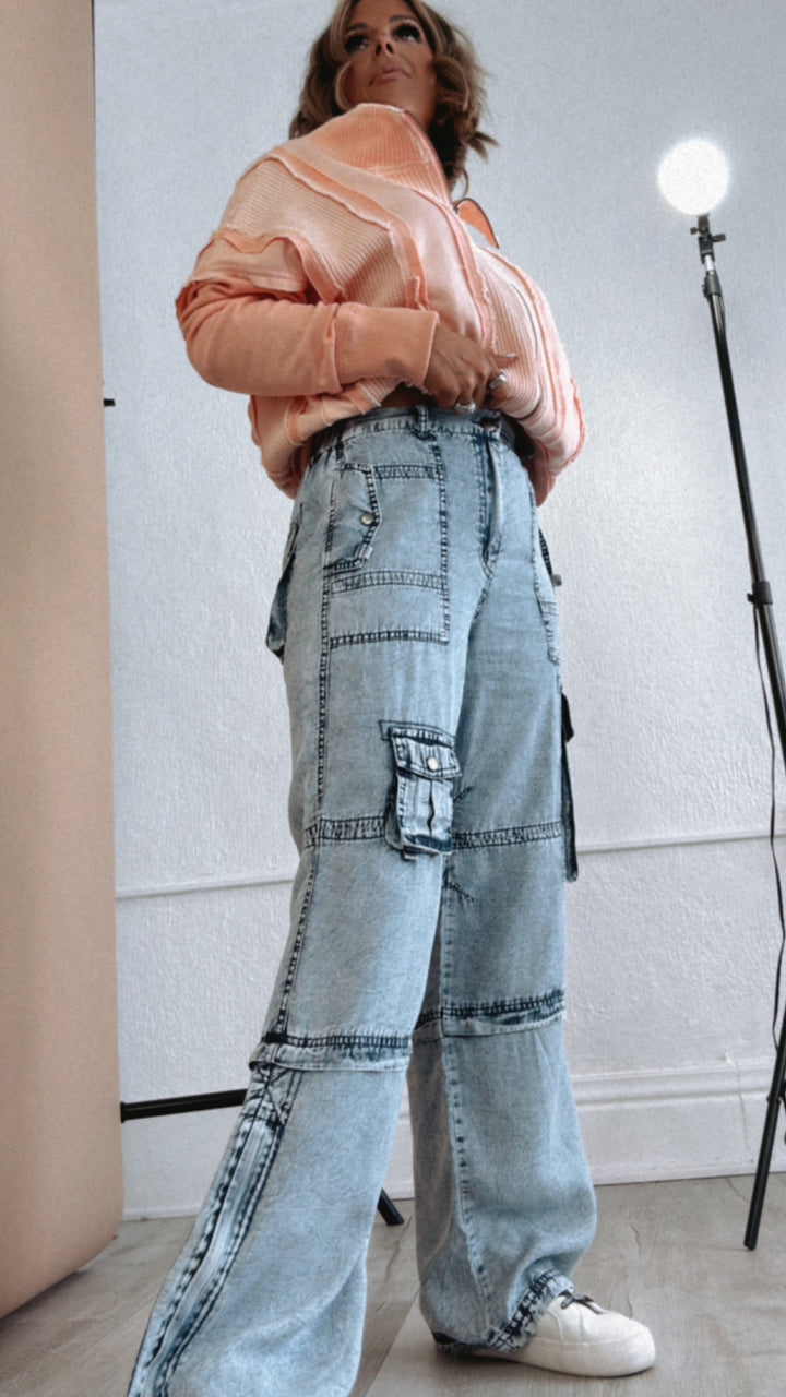 Oli &Hali: Washed Denim Cargo Pant