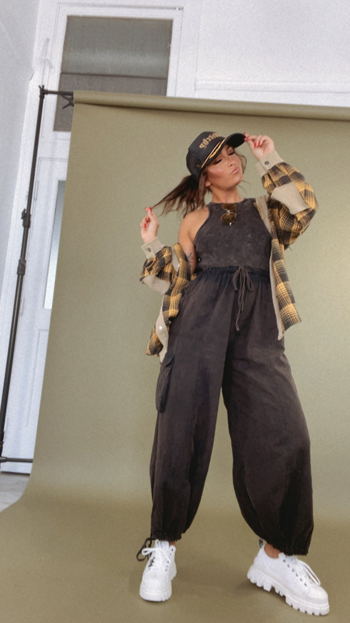 Corrie Cargo Pant Jumpsuit, Black