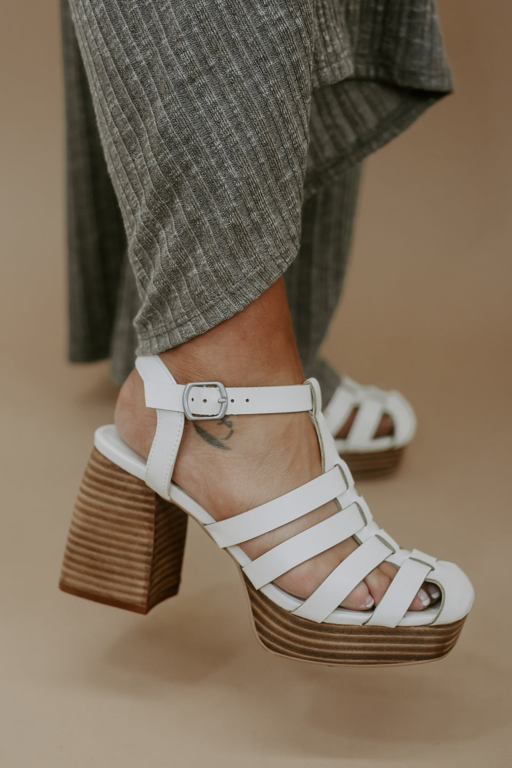 White RUICT Lace Up Mid Heel Gladiator Sandals | i The Label – I The Label