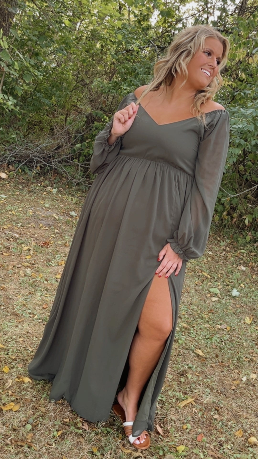 ECB Exclusive: Timeless Romantic Chiffon Maxi Dress, Olive