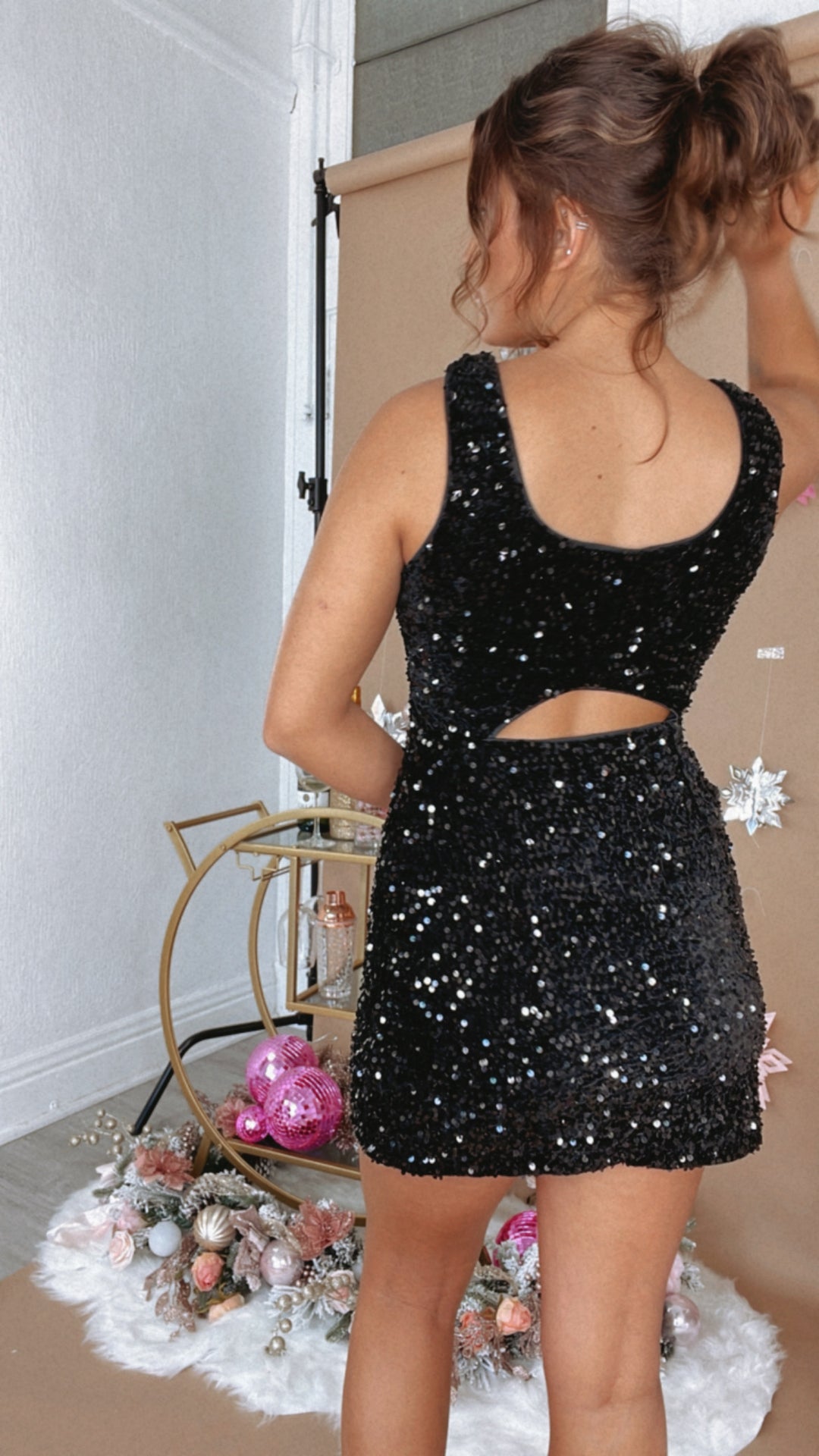 Attention Please Sequin Mini Dress, Black