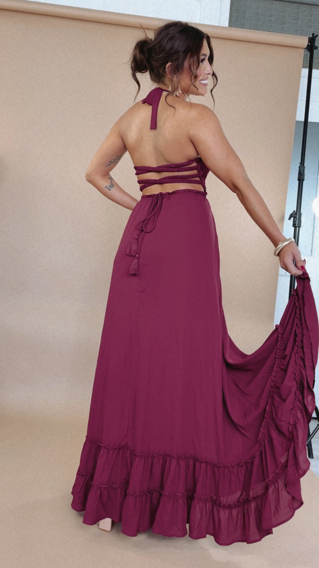 Between the Lines Maxi Dress, Burgundy