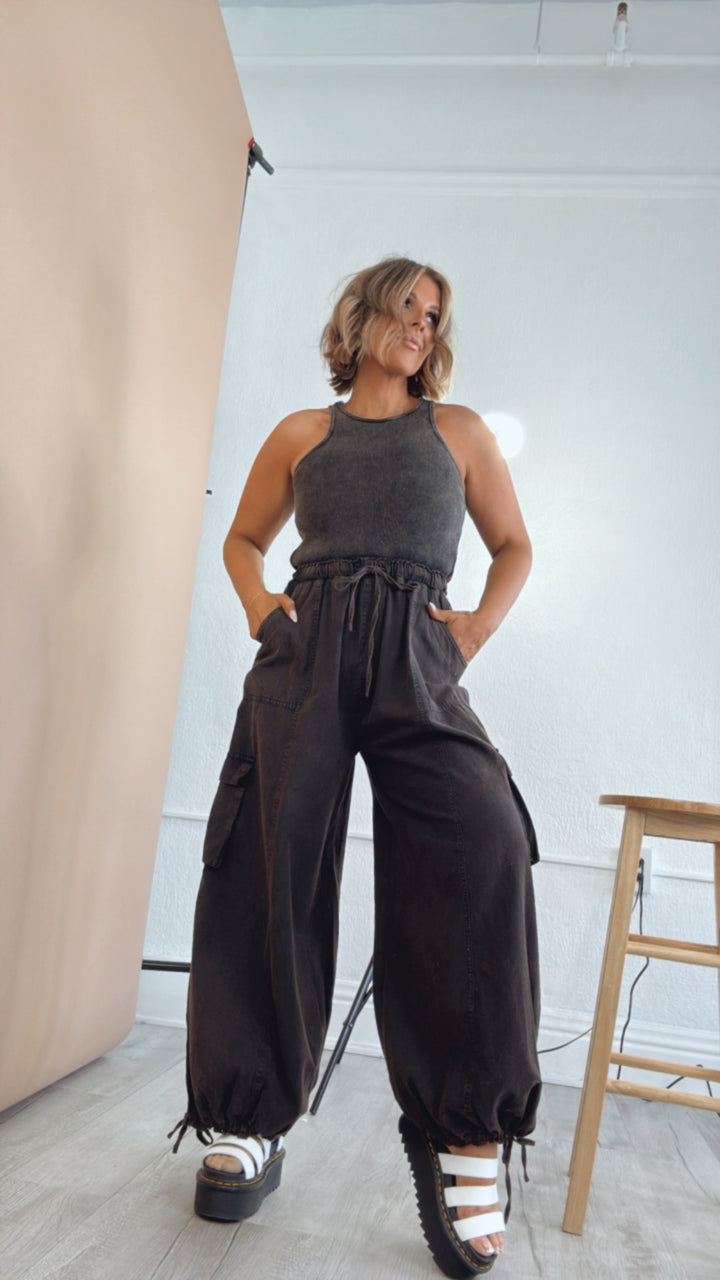 Corrie Cargo Pant Jumpsuit, Black