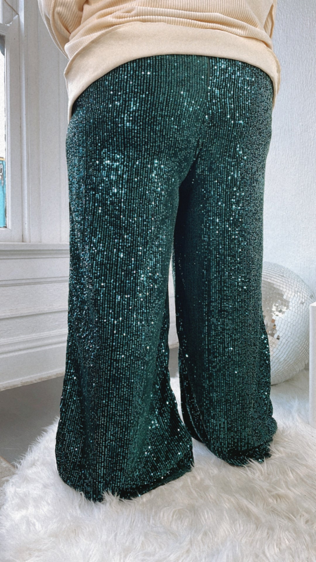 Sequins Flared Pants, Peacock