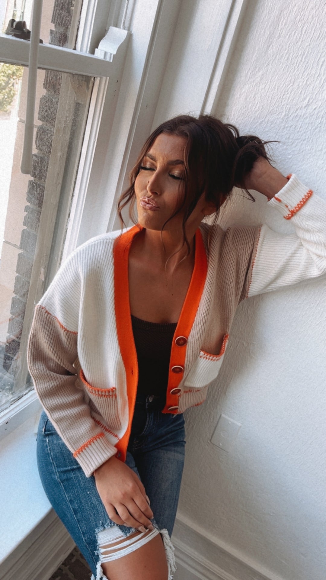 Layer Up Patchwork Cardi, Orange