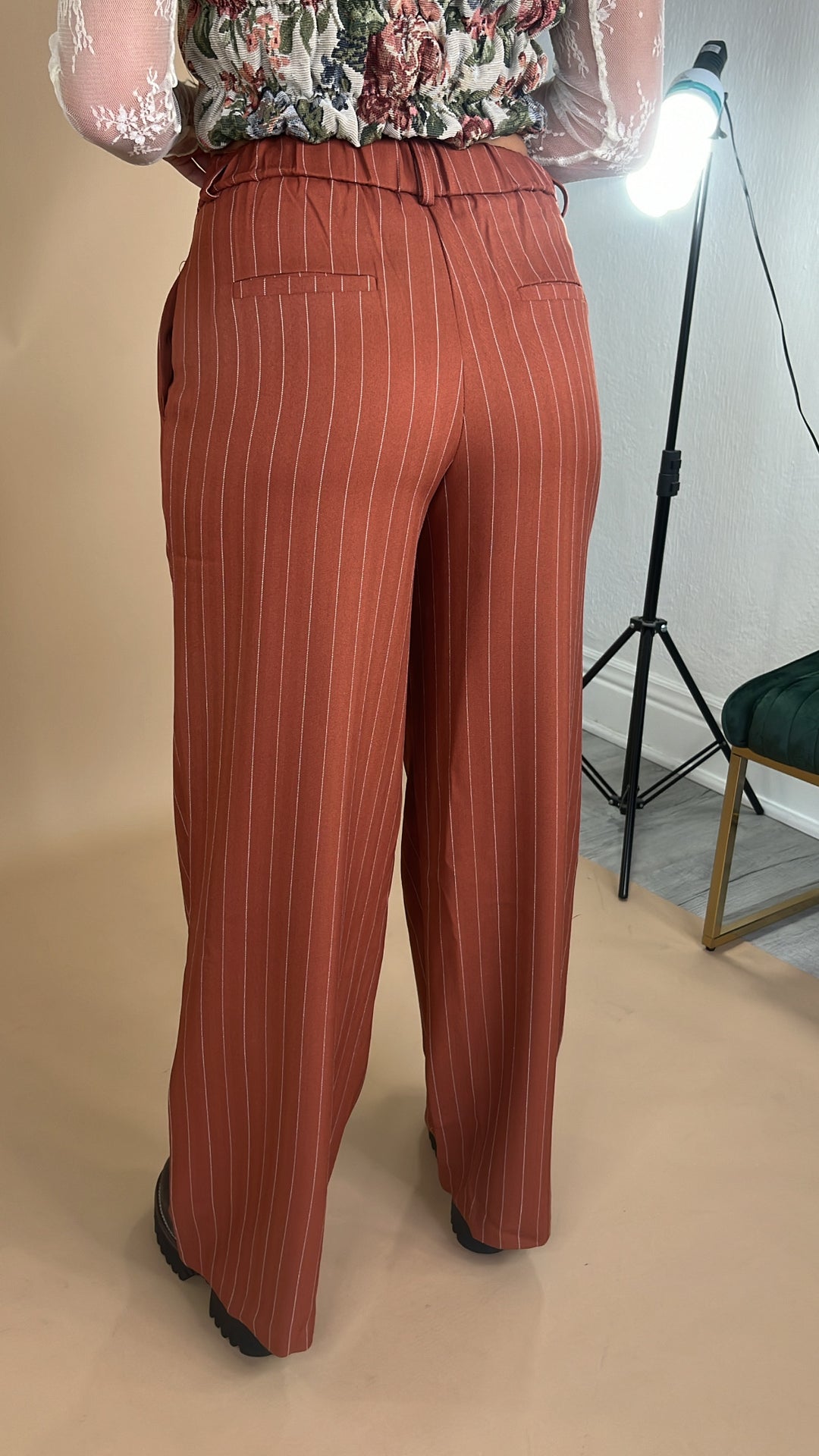 Go Getter Pin Stripe Pleated Pant, Rust