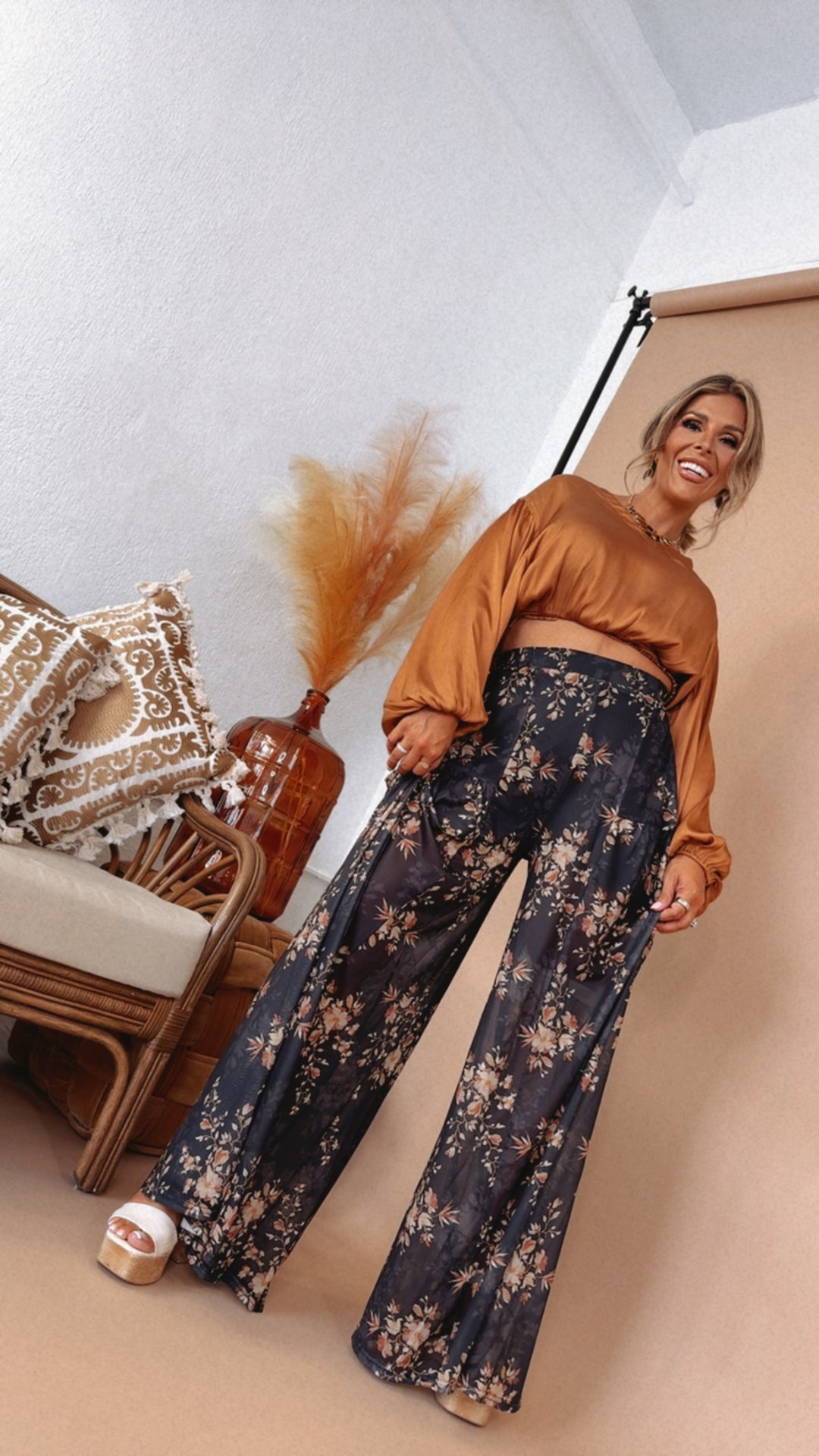 Forever Floral Mesh Wide Leg Pant, Black