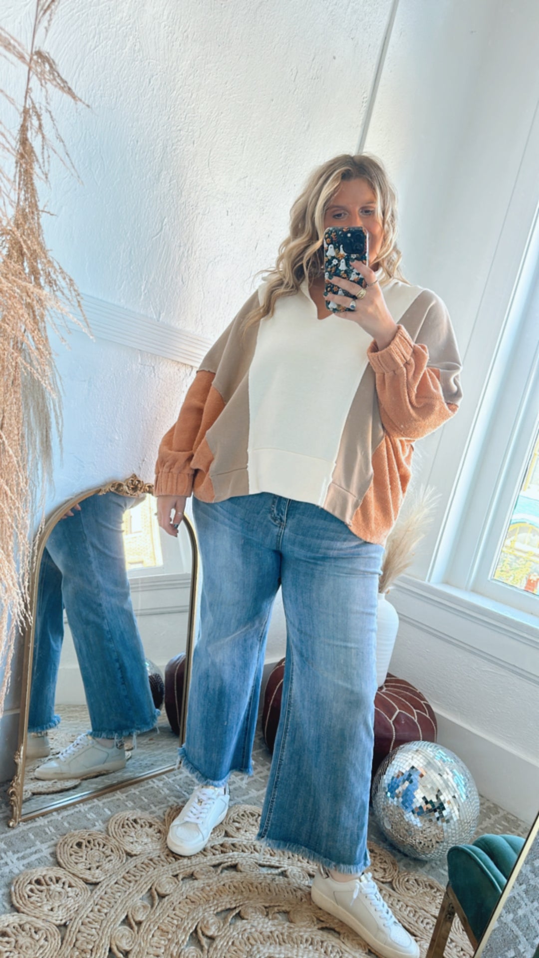 Oversized Contrasted Top, Cream/Taupe