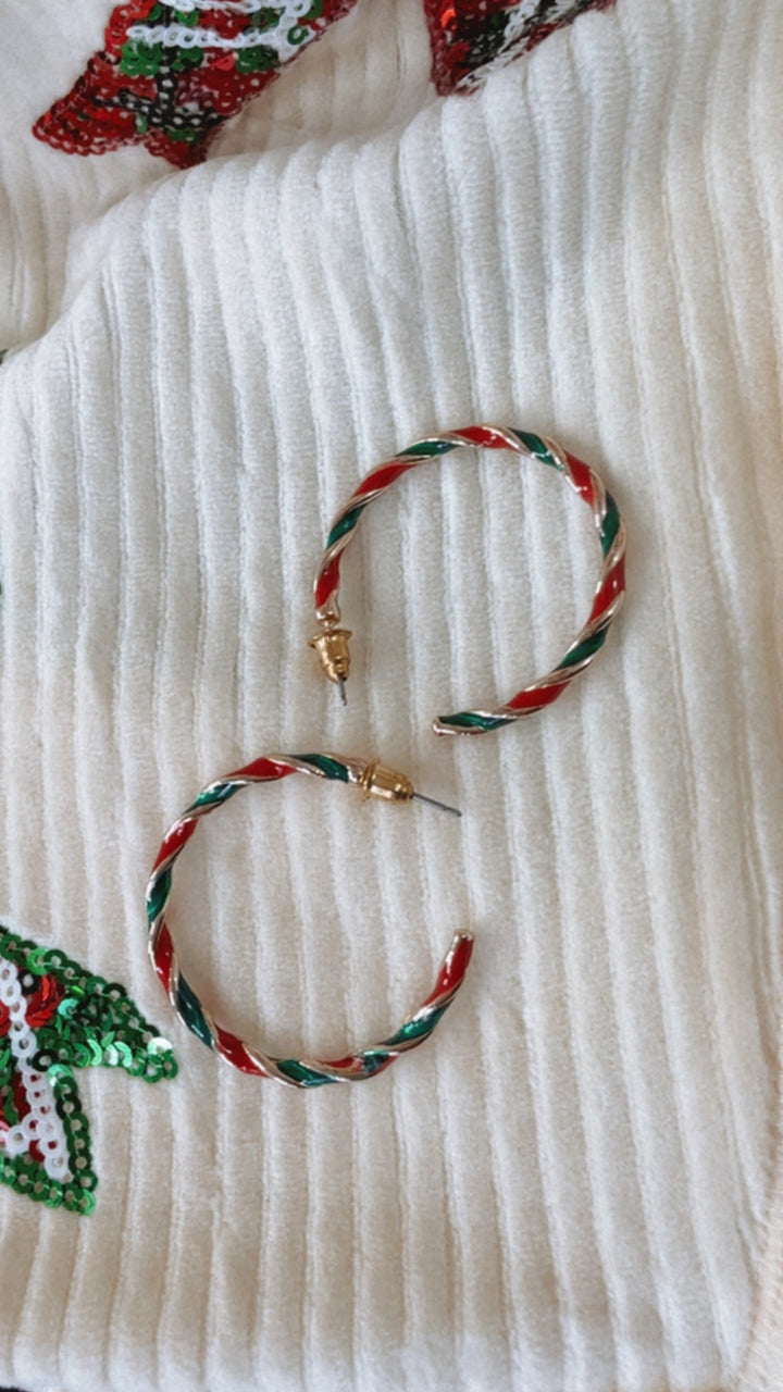 Candy Cane Hoop Earring, Green/Red