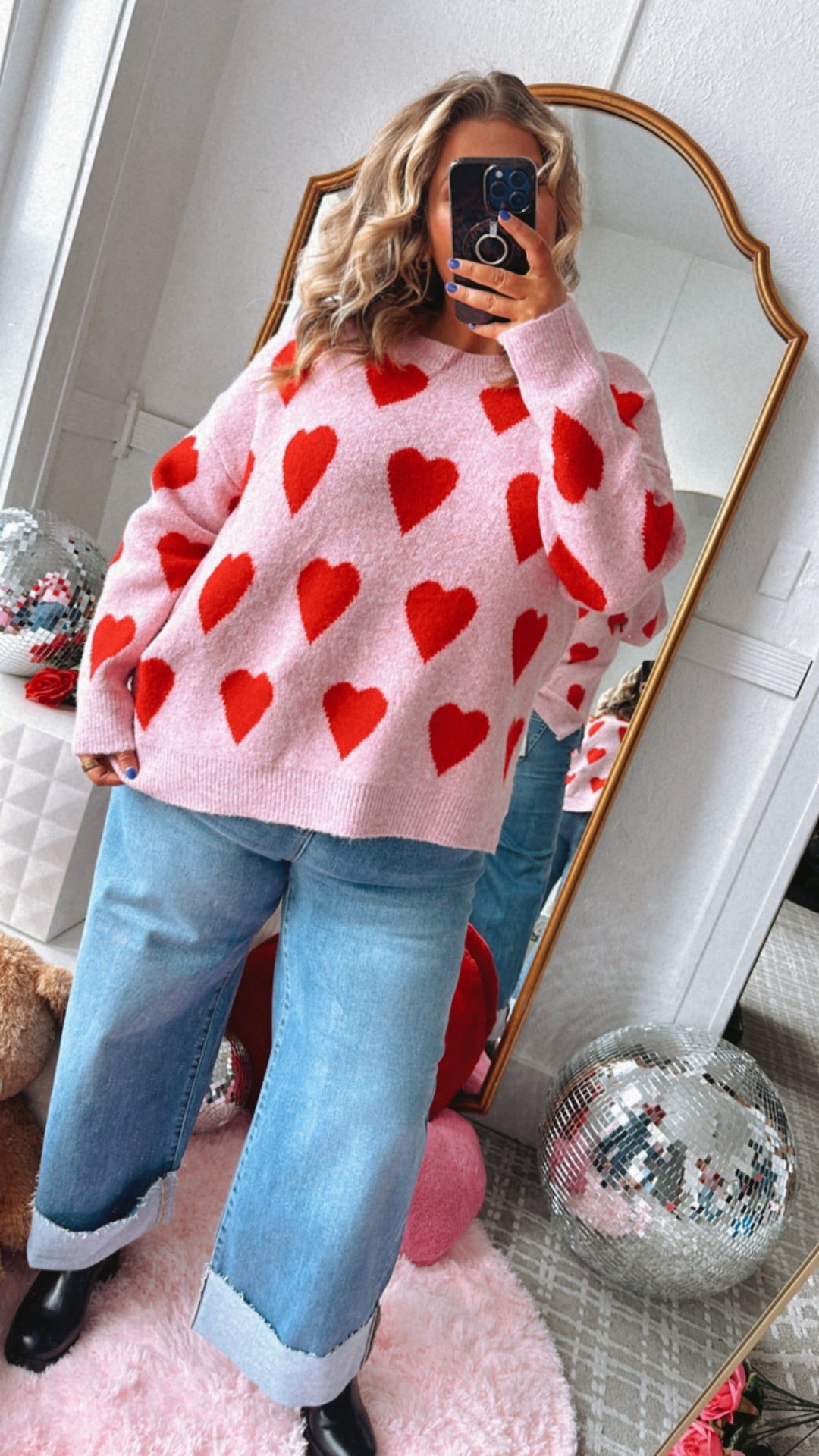 Be Mine Heart Print Sweater, Pink