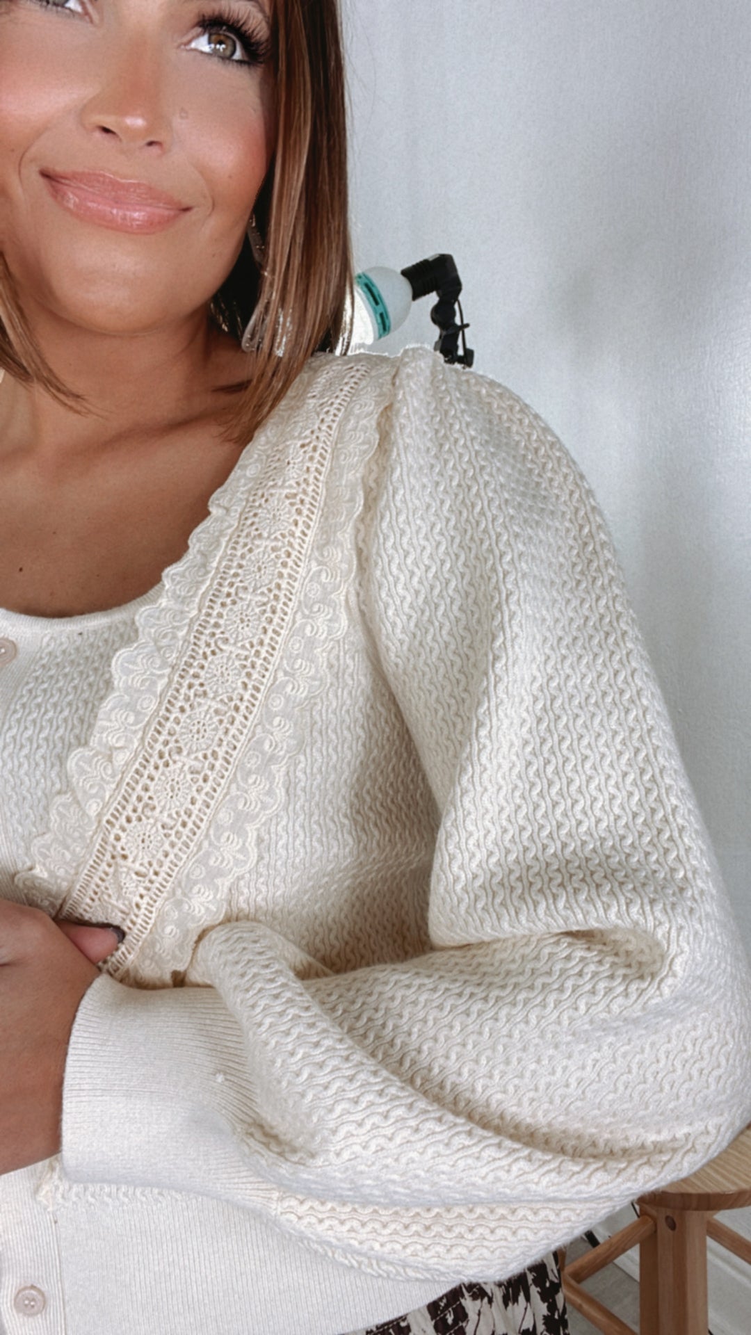 Bet On It  Lace Detail Cropped Cardi, Cream